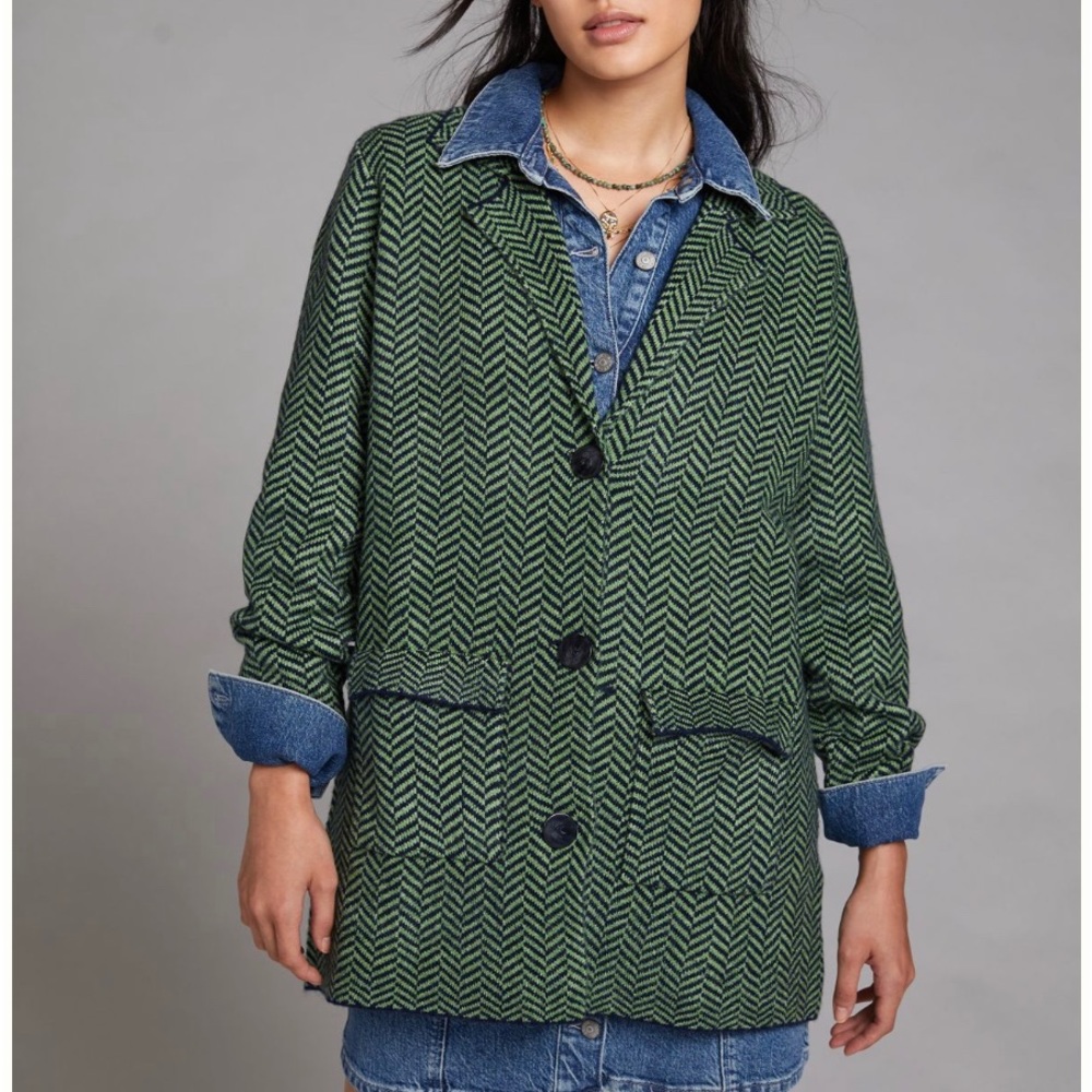 Herringbone longline blazer